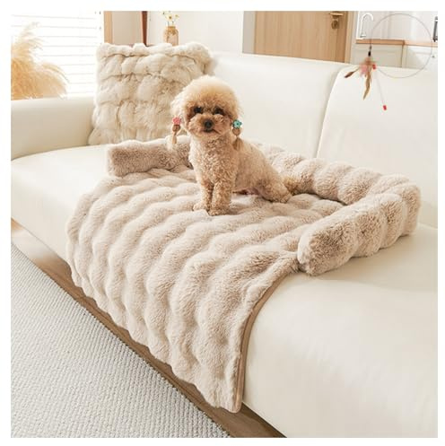 Generisch Betten Hund Sofa, Luxuriöses Kuscheliges Sofa-Bett, Flauschige Hundematte & Decke für Sofa für Hunde Katzen mit Anti-Rutsch-Boden (Khaki, 75 * 75cm)