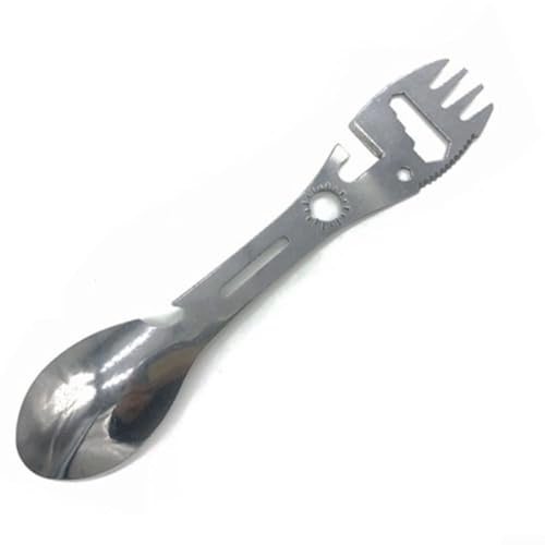 Honseadek Cuillère-fourchette multifonction avec décapsuleur et ouvre-boîte pour le camping, la randonnée, la randonnée – Kit d'outils compact d'extérieur essentiel pour l'équipement de survie (noir