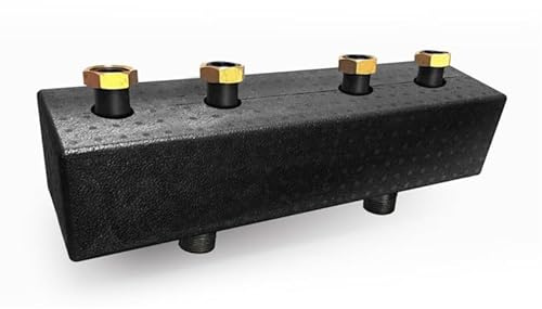 Heizungsverteiler DN25 für 2 Heizkreise – Verteilerbalken mit 125 mm Abstand, 30 mm EPP-Isolierung, Stahl & Messing – Fußbodenheizung & Heizkörper
