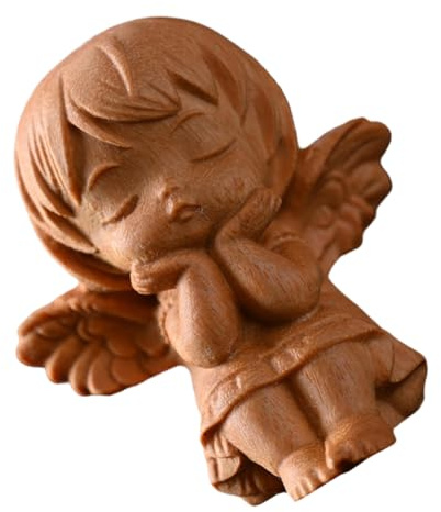 Angoily Figurine d'ange en Bois Sculpté Miniature 6X55X48 CM Décor Religieux Artisanal Objet en Bois pour Décoration Intérieure et Bureau Présent Symbolique de Bénédiction