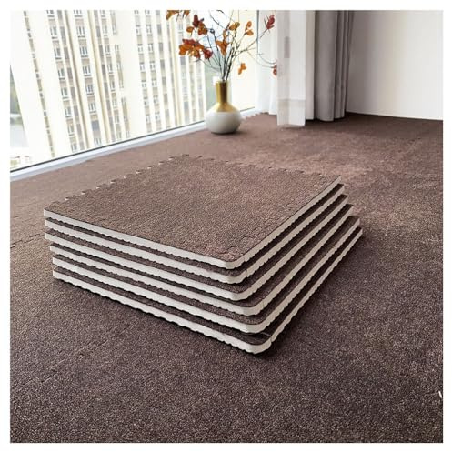 Amacthysh 50 Stück Ineinandergreifende Kurzer Plüsch-Schaumstoffmatte,Wohnzimmer-Schlafzimmer-Teppichfliesen, Zusammensteckbare Schaumstoff-Bodenfliesen,Puzzle-Spielmatte,Kaffee