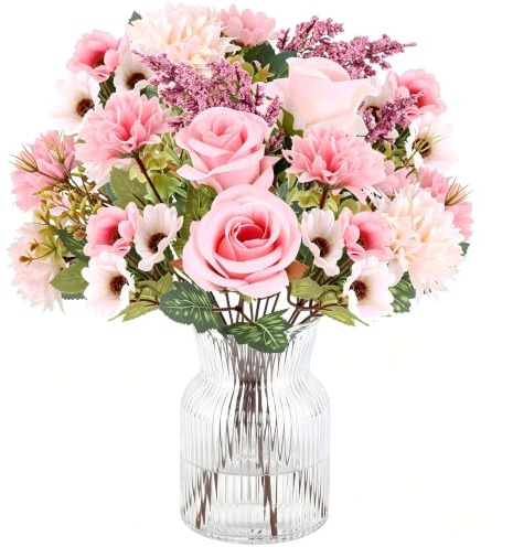Doygim 4 BüNdel KüNstliche Blumen FüR Hochzeit Partei, Seidenstoff, Rosa | 13,4 Zoll (34 Cm), DIY Dekorationen, Kein GießEn Erforderlich, Kein Welken Oder Verblassen, Frei Zuschneidbar & Biegbar