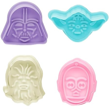 LUMOOM 4 moldes para galletas para niños, 3D, diseño de dibujos animados, cortadores de galletas, de plástico para cumpleaños, moldes de galletas con animales para fondant y pan