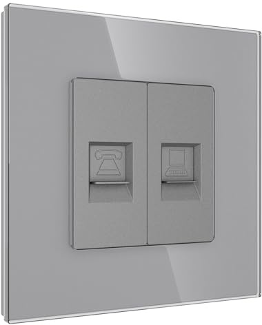 PULSAR Cat6 Netzwerkdose/Telefondose Unterputz Glas Grau 1-Fach | Netzwerkdose Cat6/Telefondose Unterputz Glas Grau 1 Fach - 10 Gbits Internet Steckdose - RJ45 LAN / Telefon Buchse
