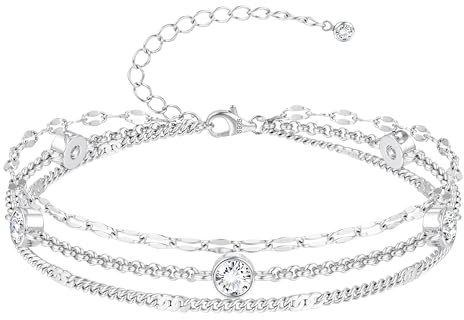 FIOROYAL Armband Damen Silber 925 Armbänder Damen Filigrane 3-Reihige Layering Kette Silber Armkette Mit Cubic Zirkonia Verstellbar, Trendy Schmuck Frauen Mädchen