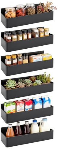 LN COZY CORNER 6 Pack Wall Mounted Spice Rack Metal Spice Rack Wall Mounted Magnetic Cabinet Door Spice Rack for Jars Storage, Kitchen, Inside Cupboard or Cabinet Doors (Black)