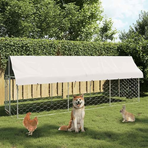 Outdoor-Hundezwinger mit Dach 400x100x150 cm, großer verzinkter Stahlkäfig mit verriegelbarer Tür und wetterfestem Polyethylen-Dach für Sicherheit und Komfort, robuste