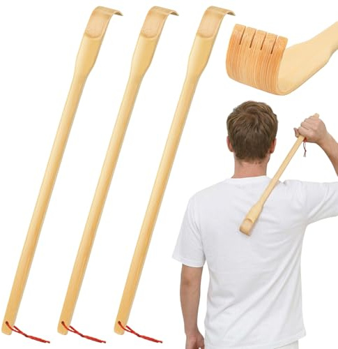 3 Piezas Rascaespaldas de Madera con Mango Largo, Rascador Espalda de Bambú para Alivio Inmediato del Picor, Masajeador Corporal para Relajación (41.5 cm)