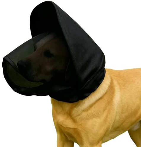 DHER Hundekopfschutz Netzstoff Hunde Gesichtsschutz Sonnenschutz Haube | Hund Sonnenhut Mit Schirm Insektenschutzmaske Hund Für Schutz vor Sonne Mücken Schmutz Staub (Schwarz)