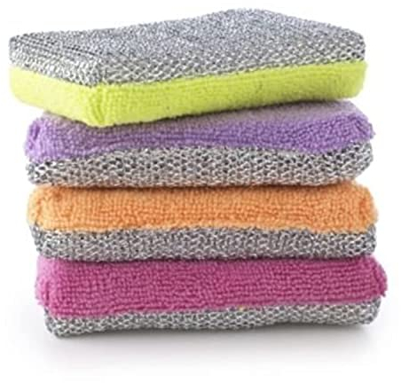 4 Lakeland Microfibre Dual Kitchen Sponges – Soft & Abrasive Side For Cleaning The Whole Kitchen