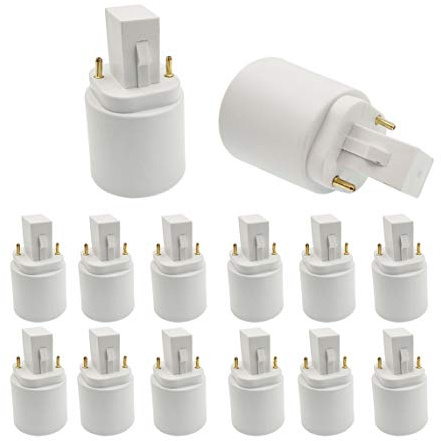 E-Simpo 12pcs G24d to E26/e27 Adapter(NOT GY24D) 2P CFL Socket Adapter 21.8mm G24 to E26/E27, GX24d to E27 Lamp Base Converter, Rohs. 2P in Cross,Need Bypass The Ballast! (12-Pack)