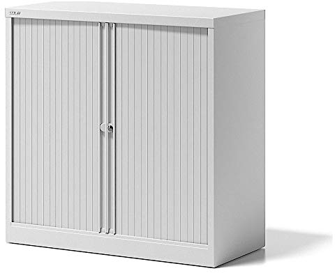 BISLEY Rollladenschrank Essentials mit 1 Fachboden für 2 Ordnerhöhen, Metall, Pww Rollladen/Korpus Verkehrsweiß, 47 x 100 x 100 cm