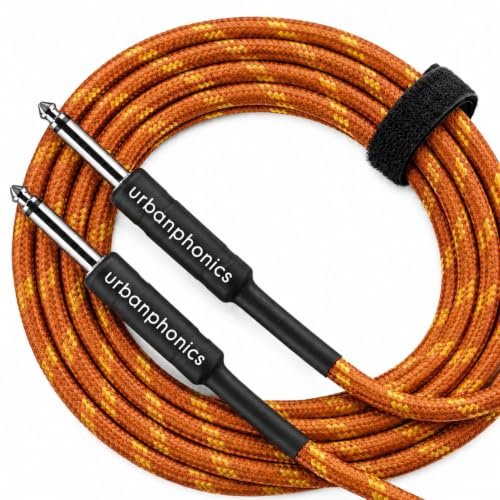 Urbanphonics Professional Câble pour Guitare Électrique, Électro-Acoustique, Guitare Basse, et Clavier - Tressé de Haute Qualité Tweed - Couleur Cuivre - 1/4 droite Jack Jack Standard - 16 pieds (5 m)