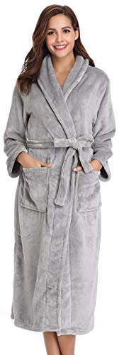 Vlazom Dressing Gowns, Unisex Soft Robe Cosy Terry Towelling Bathrobe for Women/Men , Light Grey, 16-18