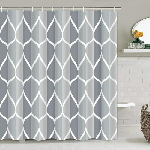 Bishilin Duschvorhang Badewanne 150x200CM, Duschvorhang Antischimmel Wasserdicht mit Motiv Tropfen Badezimmer Vorhang Hellgrau Shower Curtain