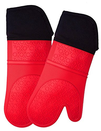 AVANA - Guanti da forno in silicone resistente al calore, antiscivolo, con morbida fodera interna in cotone fino a 350 °C, per cucinare e cuocere – rosso