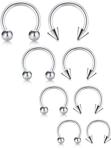 FECTAS 8stk Hufeisen Nasenring Laret Lippenpiercing Ring Edelstahl Silber Septum Nase Lippe Tragus Ohrring Piercing(6/8/10/12mm)