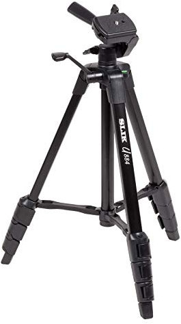 SLIK U884 - Trípode de Viaje Compacto y Ligero de Aluminio Plegable de 4 etapas con Cabezal panorámico de 3 vías para cámaras Canon, Nikon, Sony, con Funda de Transporte, Color Negro (612-687)