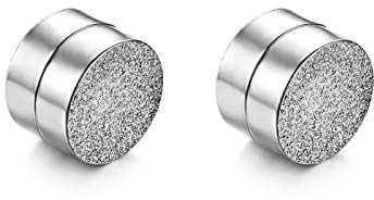 JewelryWe Schmuck Magnet Ohrringe Edelstahl sandgestrahlt Fake Plug Magnetisch Rund Ohrstecker Tunnel Non-Piercing Ohrclips für Herren Damen Schwarz/Silber/Gold/Rosegold