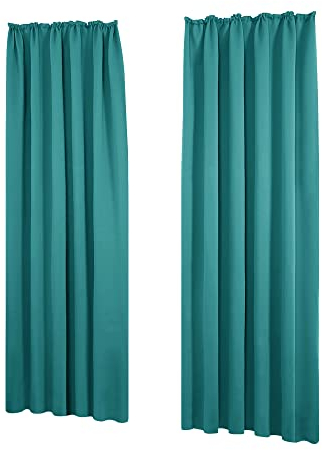 Deconovo Verdunkelungsgardinen mit Kräuselband Blickdichte Vorhänge Wohnzimmer Winter, 245x140 cm(HöhexBreite), Türkis, 2er Set
