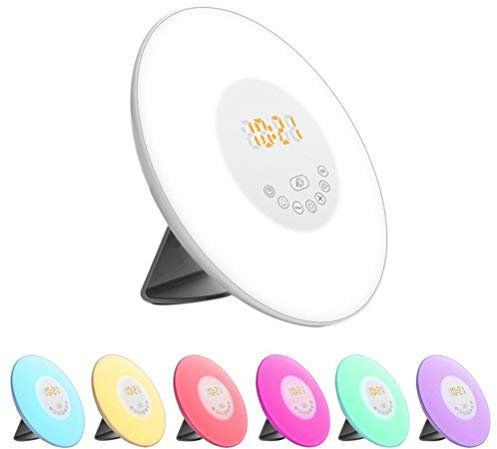 KUANDARMX Regalo Home-Despertador Reloj Digital con Alarma Luz Nocturna Lámpara LED Wake Up Light con Sonidos Naturales&Radio FM& Bluetooth Multifuncional