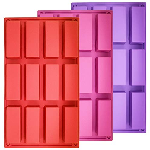 Juego de 3 moldes de silicona rectangulares medianos estrechos de 12 cavidades, molde de barra de proteína SourceTon para hacer barras de energía