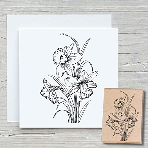 NEWSTAMPS Stempel Osterglocken Motivstempel groß aus Holz & Gummi zum Karten basteln, Holzstempel, Blumen, Pflanzen, Floral, Wiese, Gräser, Scrapbook, Textilstempel, Deko, Kinder