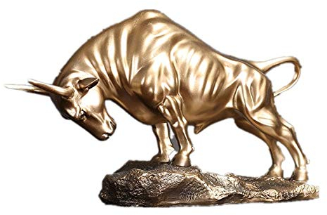 LISAQ Wall Street Bull Statue Harz Büro Dekoration Tierhandwerk Reichtum Statue Wohnzimmer Dekoration Skulptur Geschenke 36x22x11cm