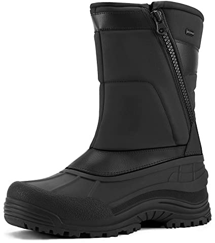 mysoft Men's Winter Snow Boots Mid Calf Waterproof Insulated Fur Lined Warm Anti-Slip Zip Boot