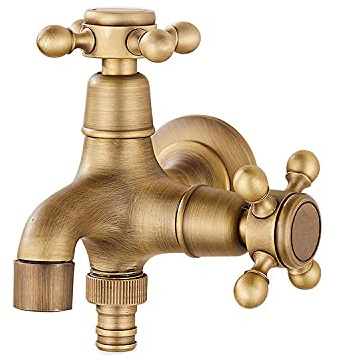 GaoHX Garten Wasserhahn, Doppel Auslaufhahn 1/2 Zoll, Garten Wasserhahn im Antik-Stil aus Kupfer, Wasserhahn für Garten Waschmaschine (Color : B)