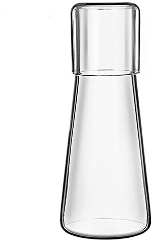 Juego de jarra de agua transparente con vaso de vidrio para dormitorio mesa de noche botella de enjuague bucal con taza para baño vaso de gran capacidad agua fría jugo jarra de té con taza (850 ml)
