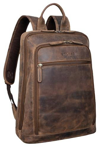 STILORD Watson Laptop Ryggsäck 15.6 tum Läder Ryggsäck Affärs Läderryggsäck Herr Ryggsäck XL för A4-mapp Dagsryggsäck Vintage Äkta läder Farbe:Calais-brun