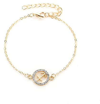 Gold Star Sign Cubic Zirconia Pendant Chain Bracelet – Sagittarius (23rd November - 21st December) - Zodiac Constellation Horoscope Celestial Astrology Jewellery - Women Men Gift