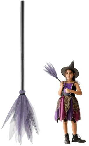 Halloween Witch Broom, Witch Broomstick Wizard Flying Gauze Broom for Cosplay Broomstick Props Dress up Halloween Party Decorations (Random Color)