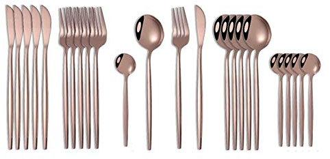 24 stücke Besteck Edelstahl Geschirr Küche Cutleri Gabel Gold Utensilien Geschirr Set Messer Gabel Löffel Für Dinner Flatware essgeschirr (Color : Rose gold)
