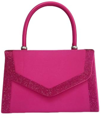 LeahWard Women's Clutch Bag Top Handle Wedding Evening Diamante Glitter Handbags (Fuchsia)