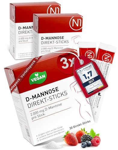 N1 D-Mannose Direkt-Sticks 90 Stück - 2.000mg D-Mannose pro Stick - vegan, glutenfrei & ohne unnötige Zusatzstoffe - praktisch für unterwegs - ideal als Nahrungsergänzungsmittel