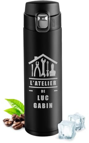 Maverton Bouteille isotherme personnalisable 50cl, Mug de voyage à café/thé | Thermos hermétique avec gravure pour hommes, pour anniversaire, pour lui/copain/papa, bricoleur