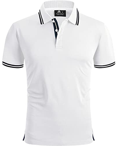 SwissWell Poloshirt Herren Kurzarm Atmungsaktiv Golf Tennis Sport Polo Shirts Sommer Freizeit T-Shirt Weiß und Schwarz L
