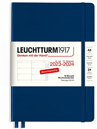 LEUCHTTURM1917 367597 Veckokalender medium (A5) 2024, 18 månader, marinblå, tyska