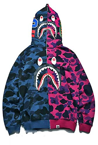 LIAOPUFUS Uomo 3D Stampato Shark Felpa con Cappuccio Hip Hop a Maniche Lunghe Zipper con Cerniera Mimetica Moda Street Wear