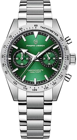 Pagani Design 1766 Homage Herren Chronographen Armbanduhr, Edelstahl, 40 mm Gehäuse, VK64, Quarzuhrwerk, 100 m, wasserdicht, Freizeit Sport Retro Armbanduhr