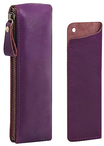 Wonderpool Leder 1pc Federmäppchen und 1pc Füllfederhalter Halter - Tragbarer Kompakter Zeichenstift Schreibwarenbeutel für Schule Büro Reise Organisator