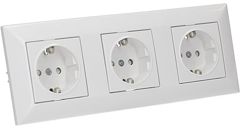 Voxura Concept Komplett Set: 3x SCHUKO Shutter Steckdose (mit erhöhtem Berührungsschutz) + 3fach Abdeckrahmen weiß 50 x 50 mm