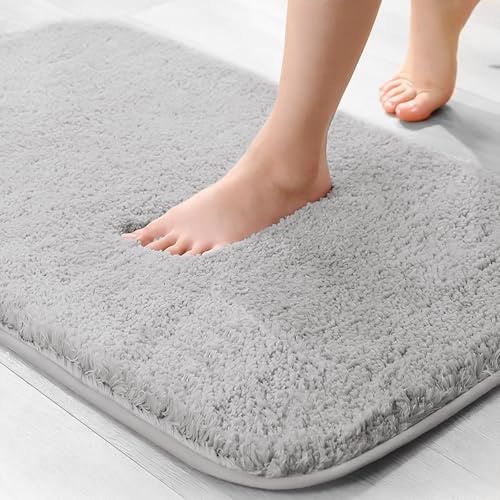 wyewye Microfibre Bath Mat 40x60cm Light Grey, 2cm Super Thick, Super Absorbent Bathroom Rug