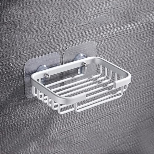 Portasapone in metallo con forte ventosa, supporto per sapone autoadesivo da parete, per bagno, doccia, vasca (argento opaco)