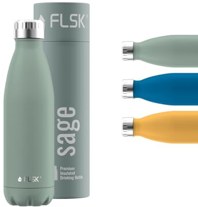 FLSK Trinkflasche – Premium Edelstahl Thermosflasche – 100 % auslaufsicher & kohlensäuregeeignet – hält 24 h kalt & 18 h heiß – BPA-frei (sage, 500 ml)