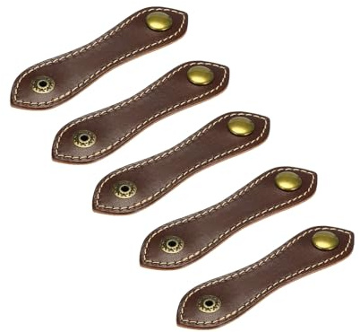 sourcing map 5Pcs Leather Cable Straps Cord Organizer 100x20mm Cable Ties Elastic Cable Management for USB Cable, Headphone Wire, Coffee Color