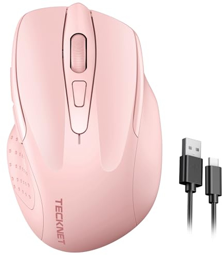 TECKNET Silent Wireless Mouse, 2.4G Type-C Rechargeable Cordless Mice, Pink | 800-4800DPI, 2.4G USB Receiver, Right-Handed Ergonomic Design, for Laptop, PC, Computer, Windows, MacOS