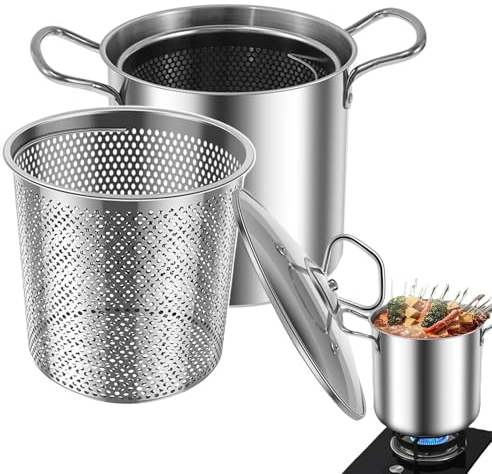 Cooking Pot Deep Fryer, Deep Fat Cooking Fryer With Stainless Steel Pot Lid and Wire Basket Induction Chip Pan, Pan With Handles and Lid for Kitchen, Cooking, Potato Chips